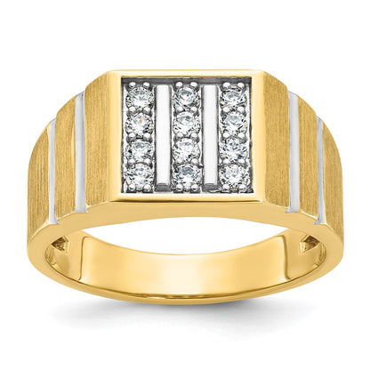 14K Gelb- und Rhodiumgold mit Weißrhodium Herren-Satin 0,33 ct. Diamant Komplettring
