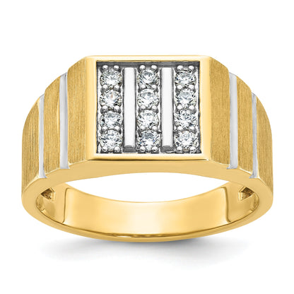 10K Gelbgold Herren-Cluster-Ring mit Weißrhodium, 0,33 ct. im Labor gezüchtetem Diamant VS/SI+ G+, poliert, satiniert und gerillt, dreireihig