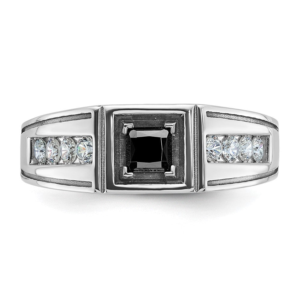 14K Weißgold Herrenring mit Schwarzrhodium, satiniert, 0,875 ct. schwarze und weiße Diamanten