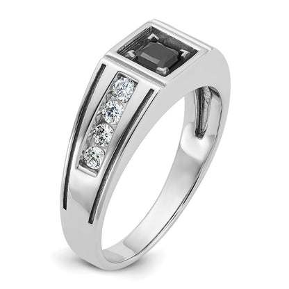 14K Weißgold Herrenring mit Schwarzrhodium, satiniert, 0,875 ct. schwarze und weiße Diamanten