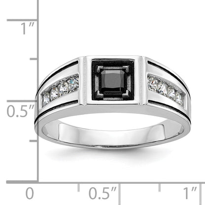 14K Weißgold Herrenring mit Schwarzrhodium, satiniert, 0,875 ct. schwarze und weiße Diamanten