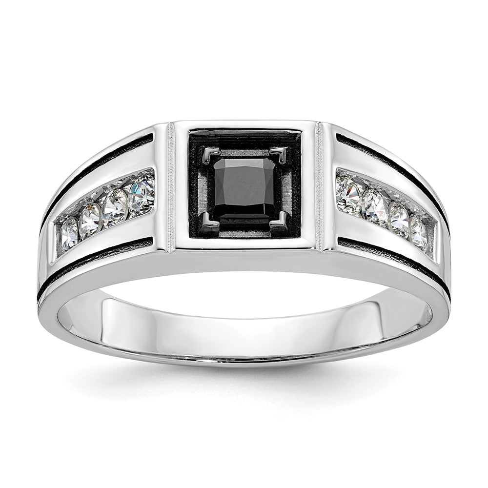 14K Weißgold Herrenring mit Schwarzrhodium, satiniert, 0,875 ct. schwarze und weiße Diamanten