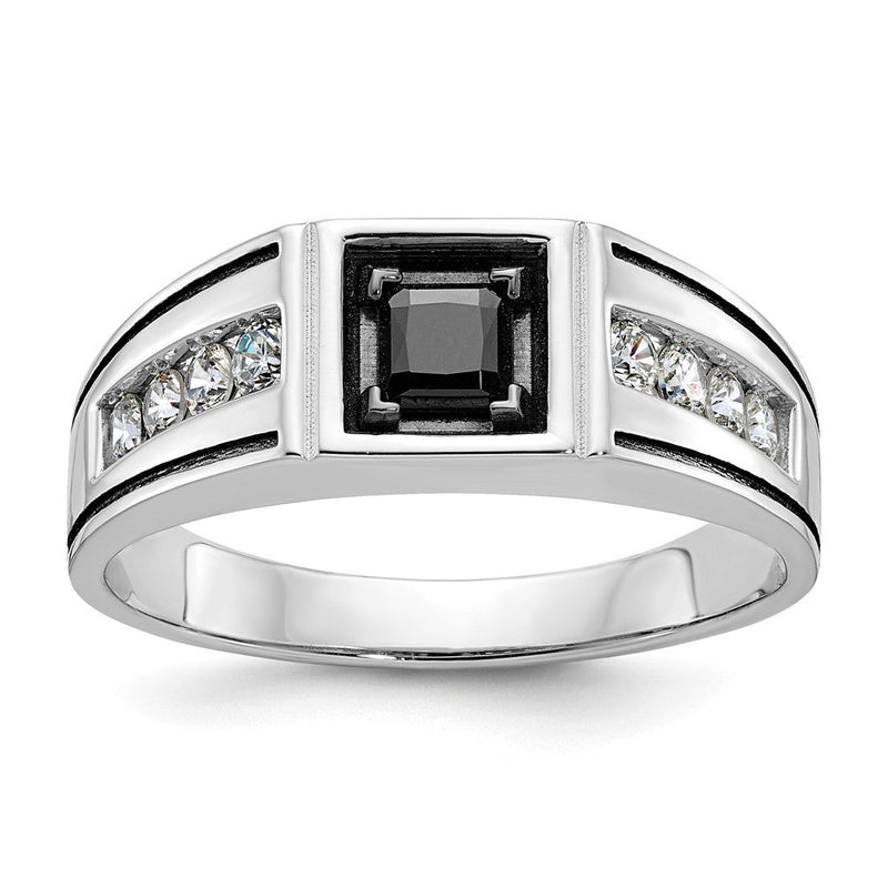 14K Weißgold Herrenring mit Schwarzrhodium, satiniert, 0,875 ct. schwarze und weiße Diamanten