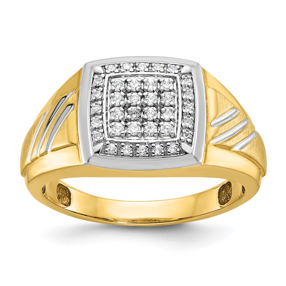 14K Herren-Diamantring aus Gelb- und Rhodiumgold mit Weißrhodium, satiniert, 0,33 ct