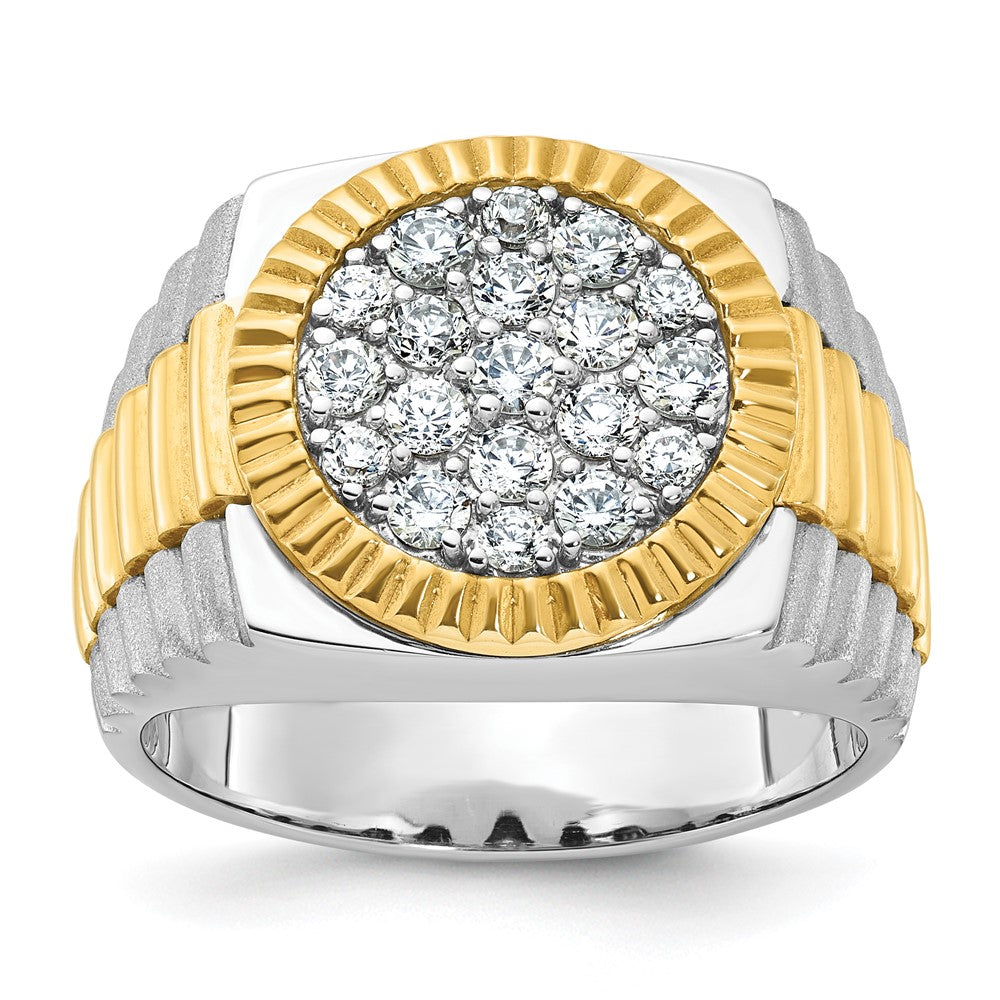 10K Bicolor Ibgoodman 14K Herren Poliert Satiniert und Ribbed 1 1/8 Karat A Qualität Diamant Rund Cluster Ring