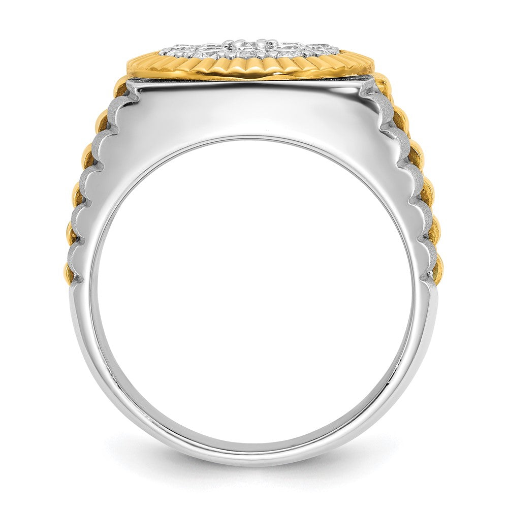 14K Bicolor Gold Herren-Ring, poliert und satiniert, mit 1,1K Diamant