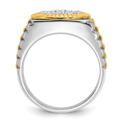 14K Bicolor Gold Herren-Ring, poliert und satiniert, mit 1,1K Diamant