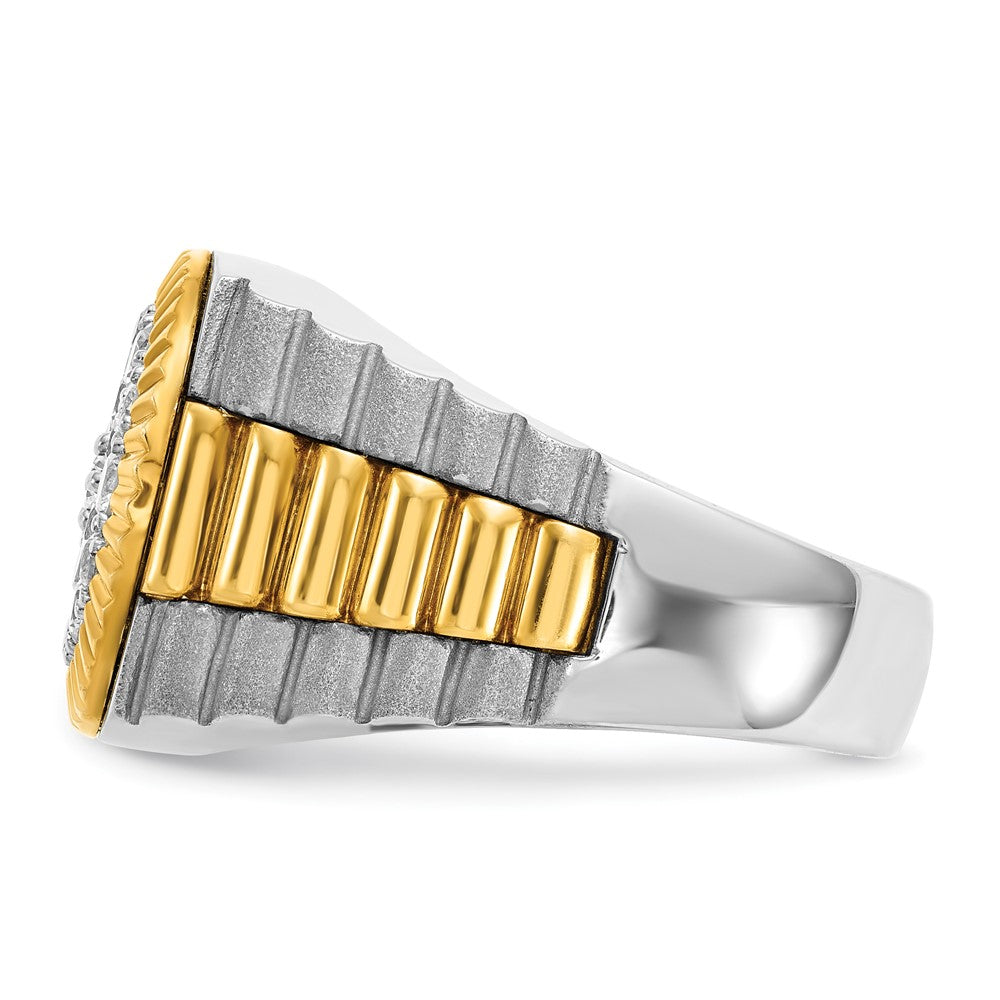 14K Bicolor Gold Herren-Ring, poliert und satiniert, mit 1,1K Diamant