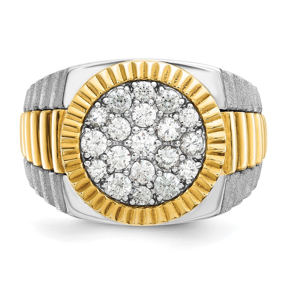 14K Bicolor Gold Herren-Ring, poliert und satiniert, mit 1,1K Diamant