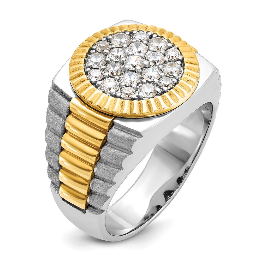 14K Bicolor Gold Herren-Ring, poliert und satiniert, mit 1,1K Diamant