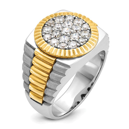 14K Bicolor Gold Herren-Ring, poliert und satiniert, mit 1,1K Diamant