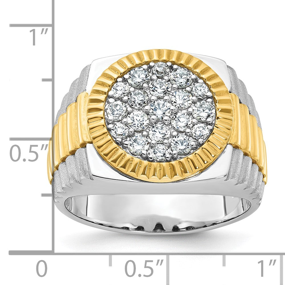 14K Bicolor Gold Herren-Ring, poliert und satiniert, mit 1,1K Diamant