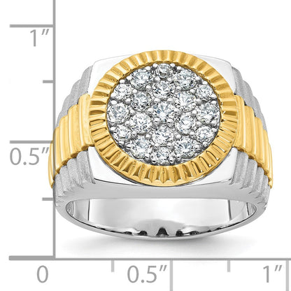 14K Bicolor Gold Herren-Ring, poliert und satiniert, mit 1,1K Diamant