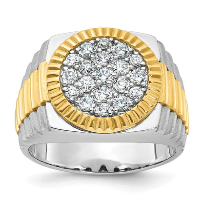 14K Bicolor Herren-Clusterring mit gerippter Fassung, 1 0,17 ct. im Labor gezüchteten Diamanten, VS/SI+ G+, komplett