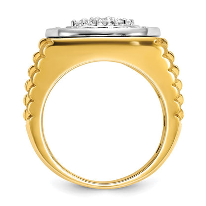 14K Bicolor Herren-Cluster-Ring mit 1,875 ct. gezüchteten Diamanten, VS/SI+ G+, geripptes Design