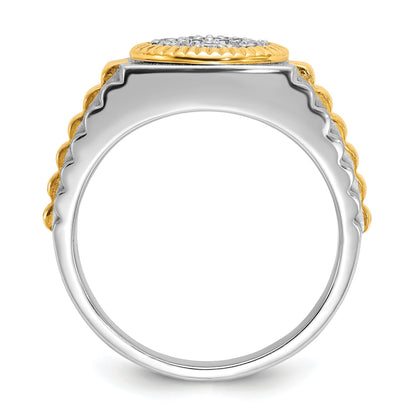 14K Bicolor Gold Herren-Ring, poliert und satiniert, mit 0,5K Diamanten, komplett besetzt