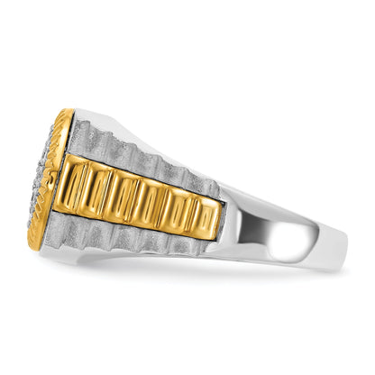 14K Bicolor Gold Herren-Ring, poliert und satiniert, mit 0,5K Diamanten, komplett besetzt