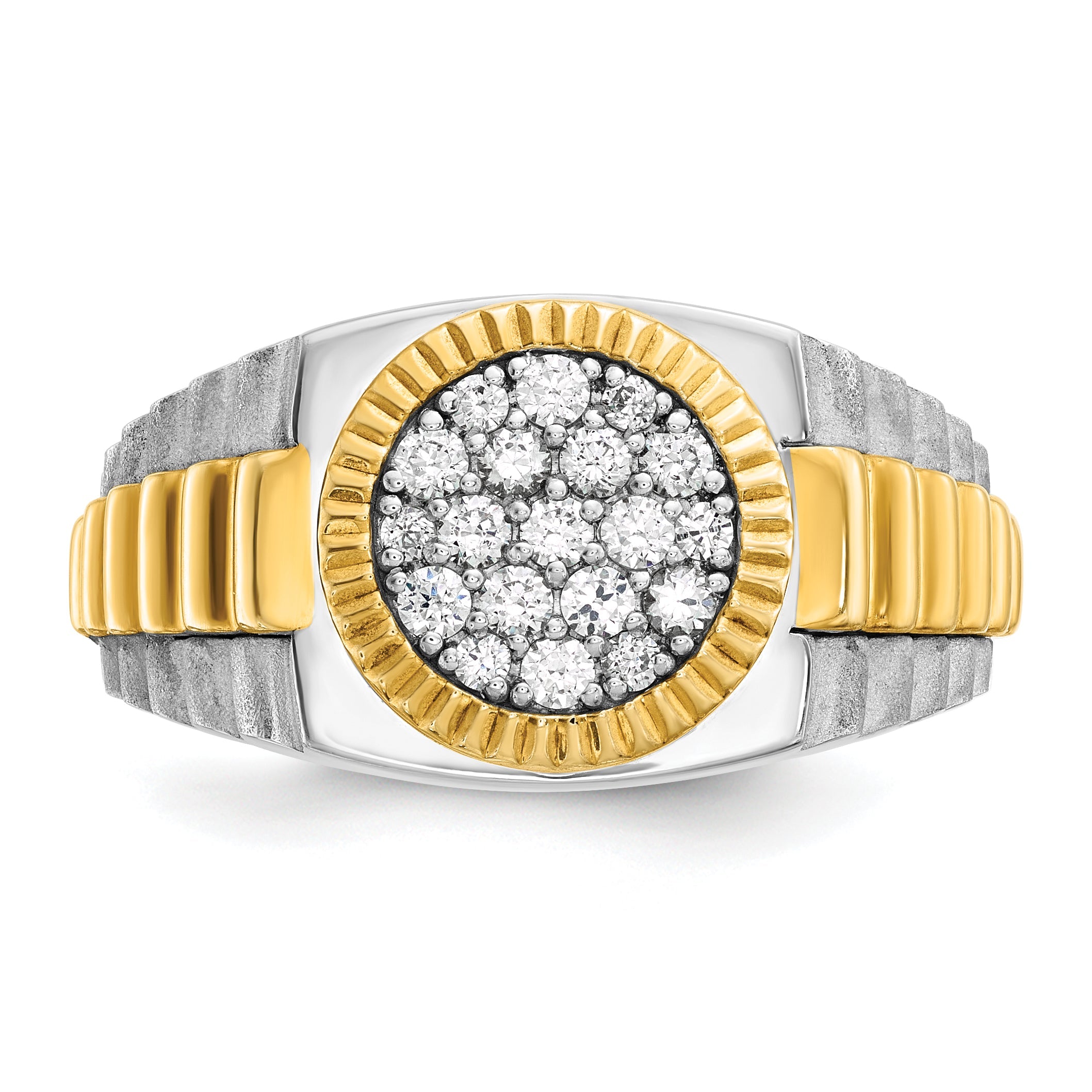 14K Bicolor Gold Herren-Ring, poliert und satiniert, mit 0,5K Diamanten, komplett besetzt