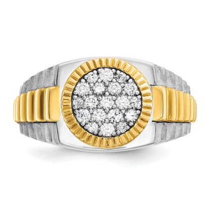 14K Bicolor Gold Herren-Ring, poliert und satiniert, mit 0,5K Diamanten, komplett besetzt
