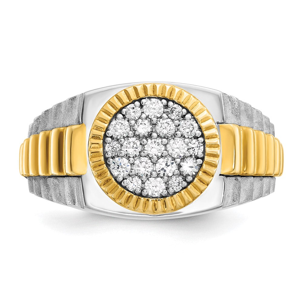 14K Bicolor Ring für Herren mit 0,5 ct. im Cluster-Design gefassten, im Labor gezüchteten Diamanten, VS/SI+ G+, mit gerippter Oberfläche