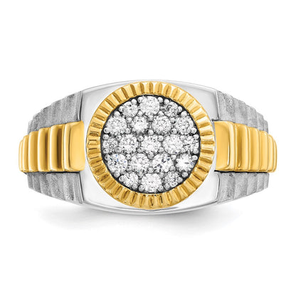 14K Bicolor Ring für Herren mit 0,5 ct. im Cluster-Design gefassten, im Labor gezüchteten Diamanten, VS/SI+ G+, mit gerippter Oberfläche