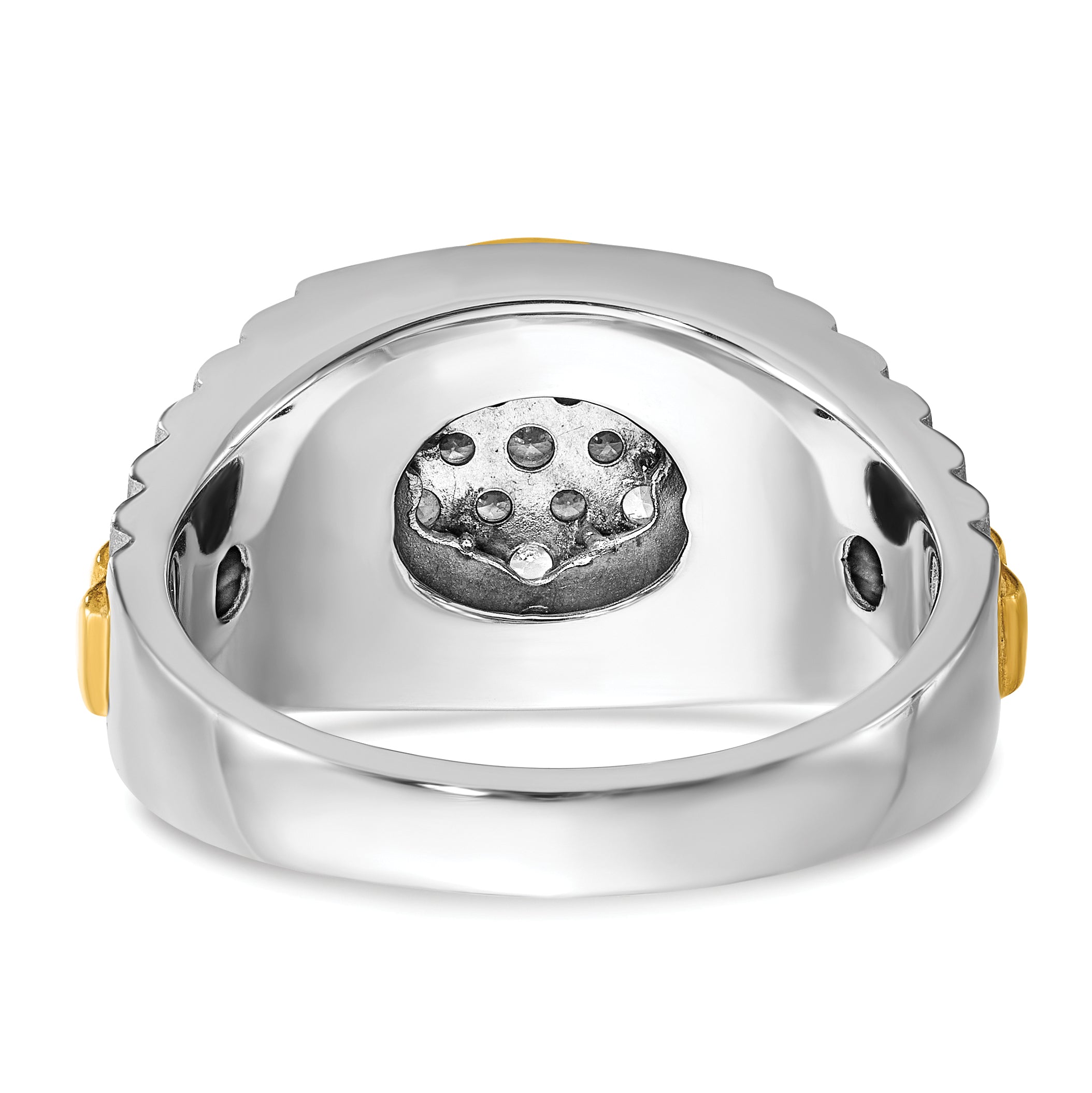 14K Bicolor Gold Herren-Ring, poliert und satiniert, mit 0,5K Diamanten, komplett besetzt