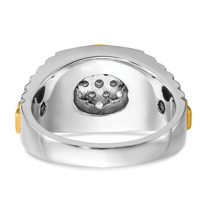 14K Bicolor Gold Herren-Ring, poliert und satiniert, mit 0,5K Diamanten, komplett besetzt
