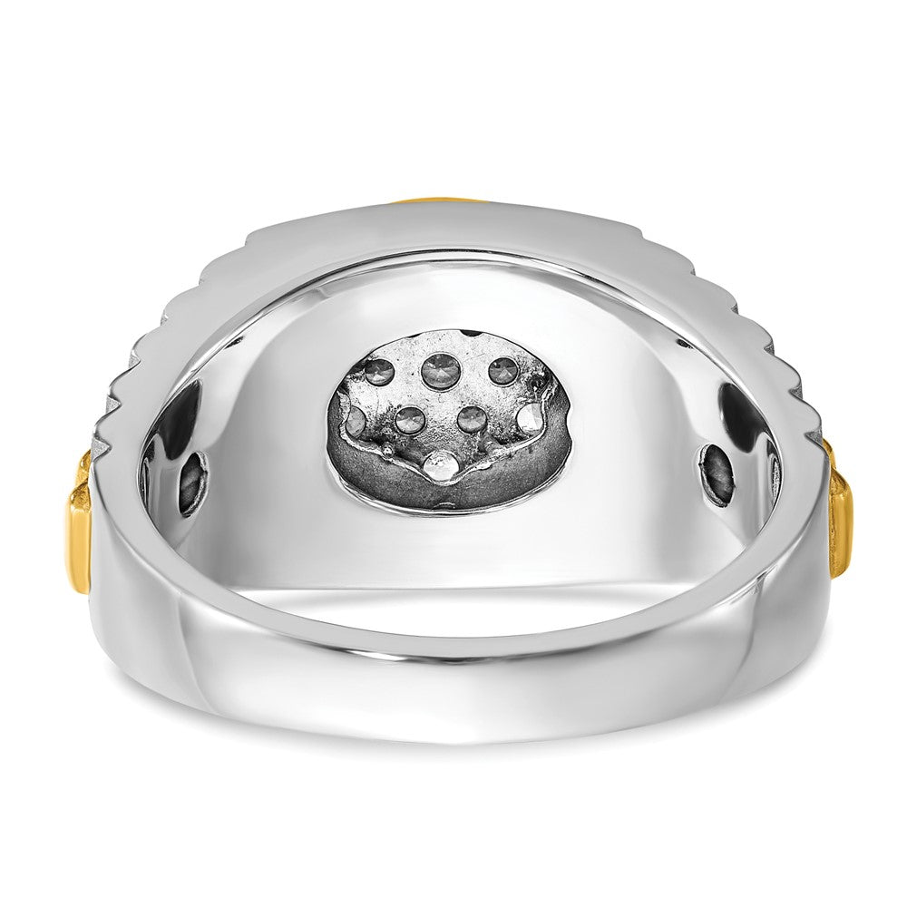 14K Bicolor Ring für Herren mit 0,5 ct. im Cluster-Design gefassten, im Labor gezüchteten Diamanten, VS/SI+ G+, mit gerippter Oberfläche