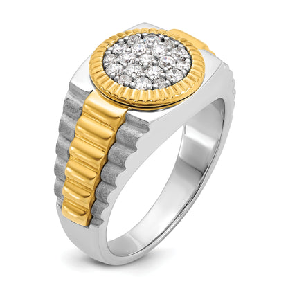 14K Bicolor Gold Herren-Ring, poliert und satiniert, mit 0,5K Diamanten, komplett besetzt