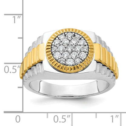 14K Bicolor Gold Herren-Ring, poliert und satiniert, mit 0,5K Diamanten, komplett besetzt