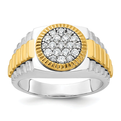 14K Bicolor Gold Herren-Ring, poliert und satiniert, mit 0,5K Diamanten, komplett besetzt