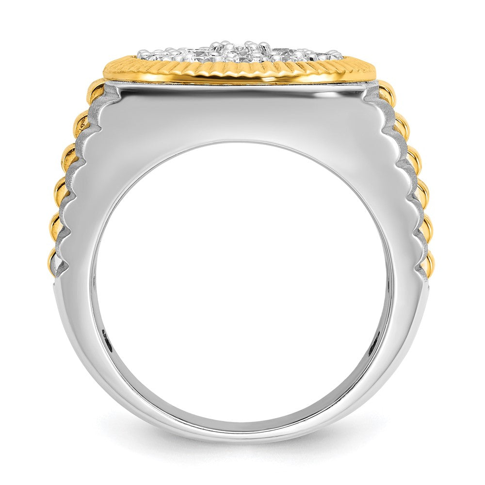 14K Bicolor-Gold Herren-Ring, poliert und satiniert, mit 2,1K Diamanten, komplett besetzt