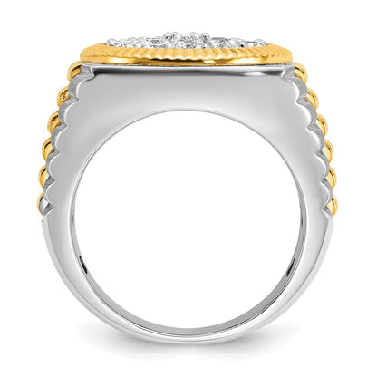 14K Bicolor-Gold Herren-Ring, poliert und satiniert, mit 2,1K Diamanten, komplett besetzt