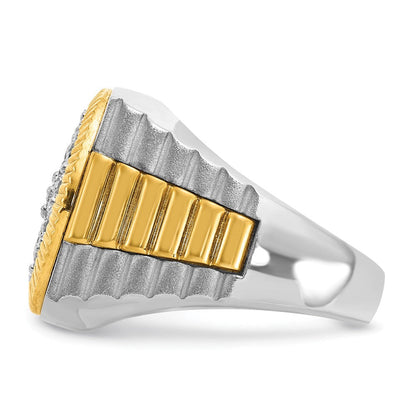14K Bicolor-Gold Herren-Ring, poliert und satiniert, mit 2,1K Diamanten, komplett besetzt