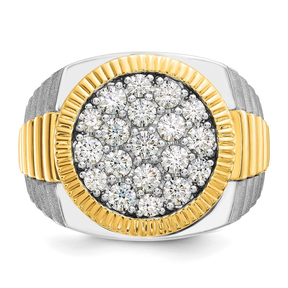 14K Bicolor-Gold Herren-Ring, poliert und satiniert, mit 2,1K Diamanten, komplett besetzt