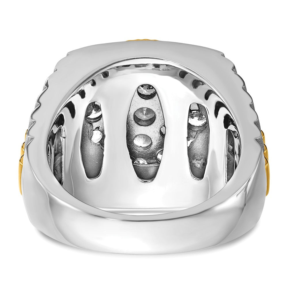 14K Bicolor-Gold Herren-Ring, poliert und satiniert, mit 2,1K Diamanten, komplett besetzt
