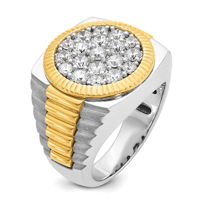 14K Bicolor Ring mit 2 ct. laborgezüchteten Diamanten VS/SI+ G+, gerippt, Cluster-Design, für Herren