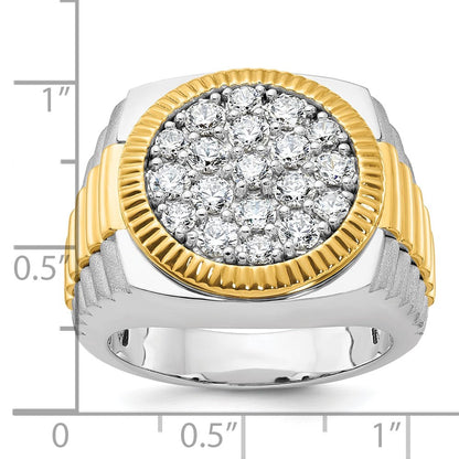 14K Bicolor-Gold Herren-Ring, poliert und satiniert, mit 2,1K Diamanten, komplett besetzt
