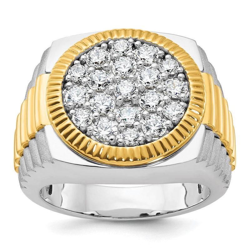 14K Bicolor Ring mit 2 ct. laborgezüchteten Diamanten VS/SI+ G+, gerippt, Cluster-Design, für Herren