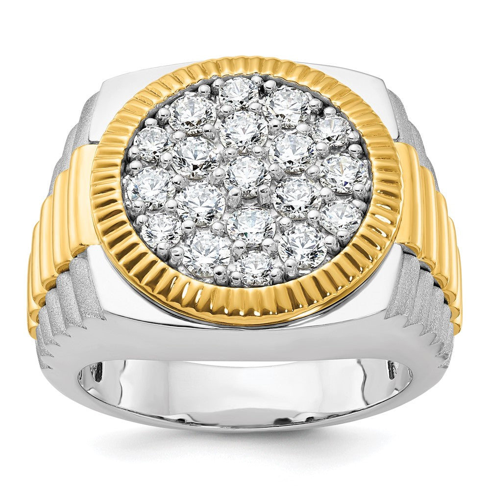 14K Bicolor-Gold Herren-Ring, poliert und satiniert, mit 2,1K Diamanten, komplett besetzt