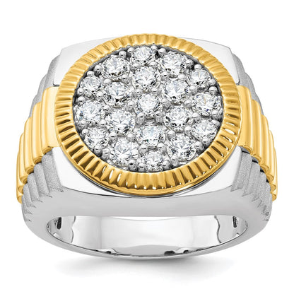 14K Bicolor-Gold Herren-Ring, poliert und satiniert, mit 2,1K Diamanten, komplett besetzt