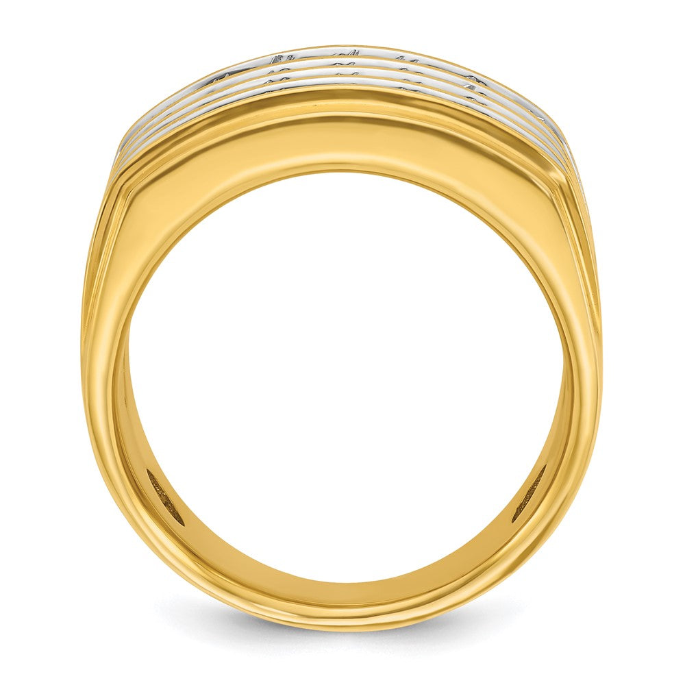 14K Gelb- und Rhodiumgold Herren-Ring mit vierreihigem Besatz, 3,6K Diamanten, komplett besetzt