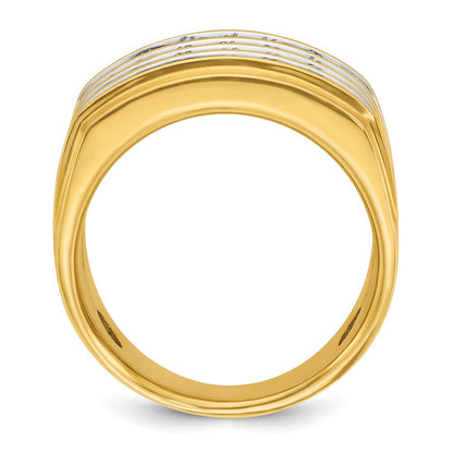 14K Gelb- und Rhodiumgold Herren-Ring mit vierreihigem Besatz, 3,6K Diamanten, komplett besetzt