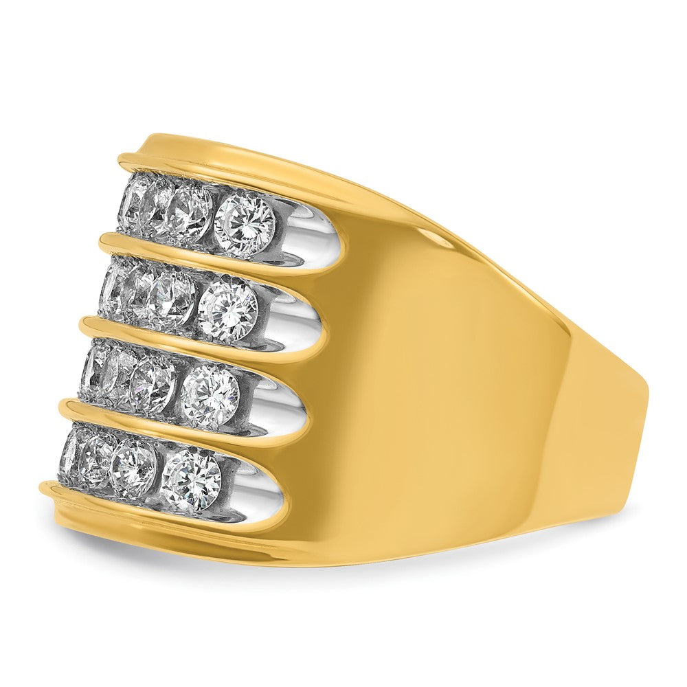 14K Gelb- und Rhodiumgold Herren-Ring mit vierreihigem Besatz, 3,6K Diamanten, komplett besetzt