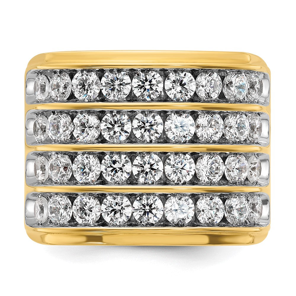 14K Gelb- und Rhodiumgold Herren-Ring mit vierreihigem Besatz, 3,6K Diamanten, komplett besetzt