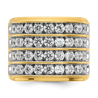 14K Gelb- und Rhodiumgold Herren-Ring mit vierreihigem Besatz, 3,6K Diamanten, komplett besetzt