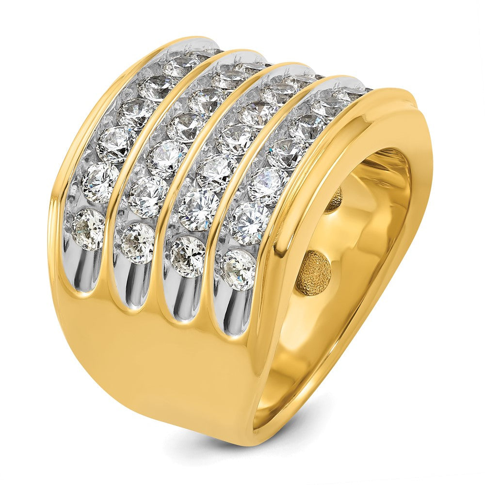14K Gelb- und Rhodiumgold Herren-Ring mit vierreihigem Besatz, 3,6K Diamanten, komplett besetzt