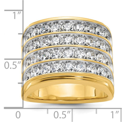 14K Gelb- und Rhodiumgold Herren-Ring mit vierreihigem Besatz, 3,6K Diamanten, komplett besetzt