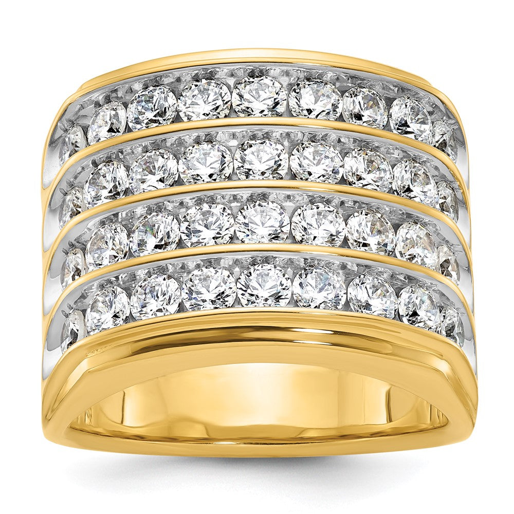 14K Gelb- und Rhodiumgold Herren-Ring mit vierreihigem Besatz, 3,6K Diamanten, komplett besetzt