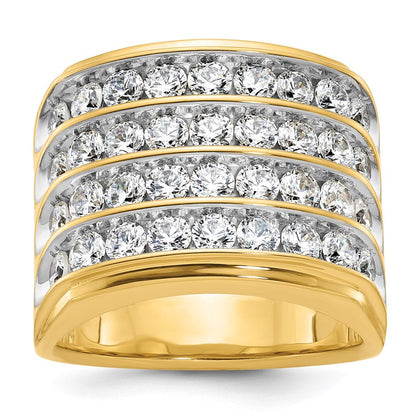 14K Gelb- und Rhodiumgold Herren-Ring mit vierreihigem Besatz, 3,6K Diamanten, komplett besetzt